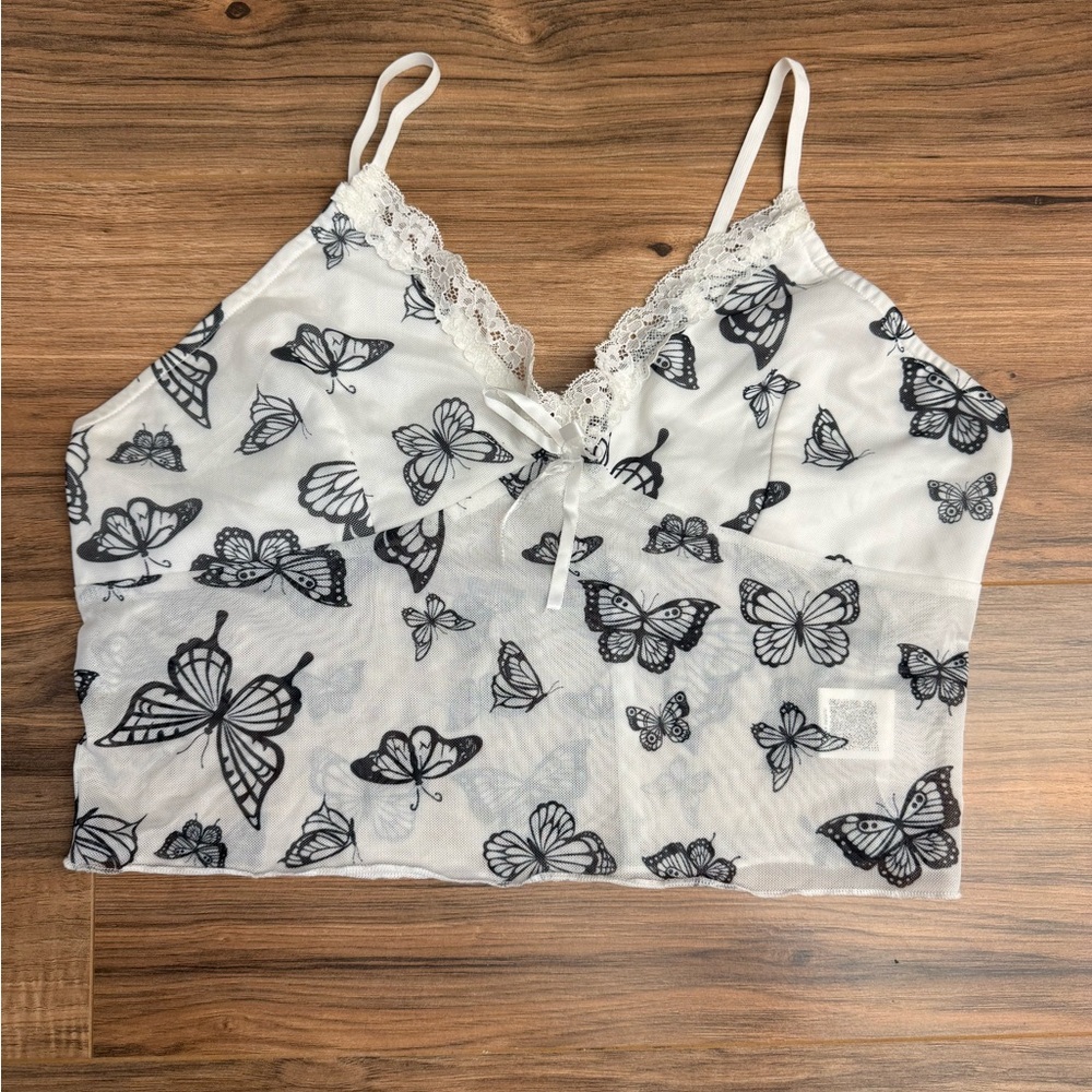 ROMWE Black and White Tie Front Crop Camisole